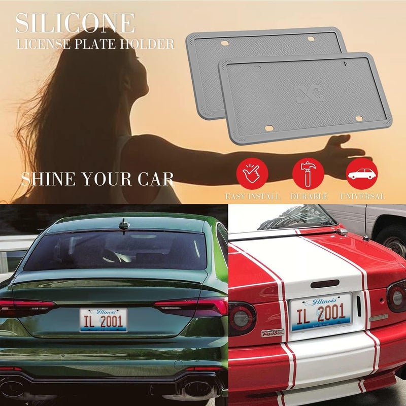 XCLPF Silicone Gray License Plate Frame Covers 1 Pack- Front and Back Car Plate Bracket Holders. Rust-Proof, Rattle-Proof, Weather-Proof (Gray) - Image 3